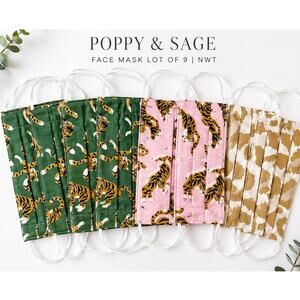 Poppy & Sage Reusable Face Mask Lot of 9 NWT Cotton Tiger Leopard Animal Print